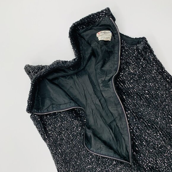 Valentina 60s Black Wool Sequin Sleeveless Shift Dress | Size L/XL - Picture 10 of 14